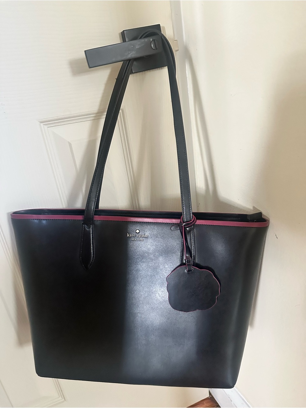kate spade Black Tote with Pink Trim and Flower Charm Tag